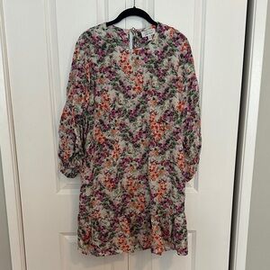 & Other Stories Floral Watercolor Dress with Ballon Sleeves & Drop Waist